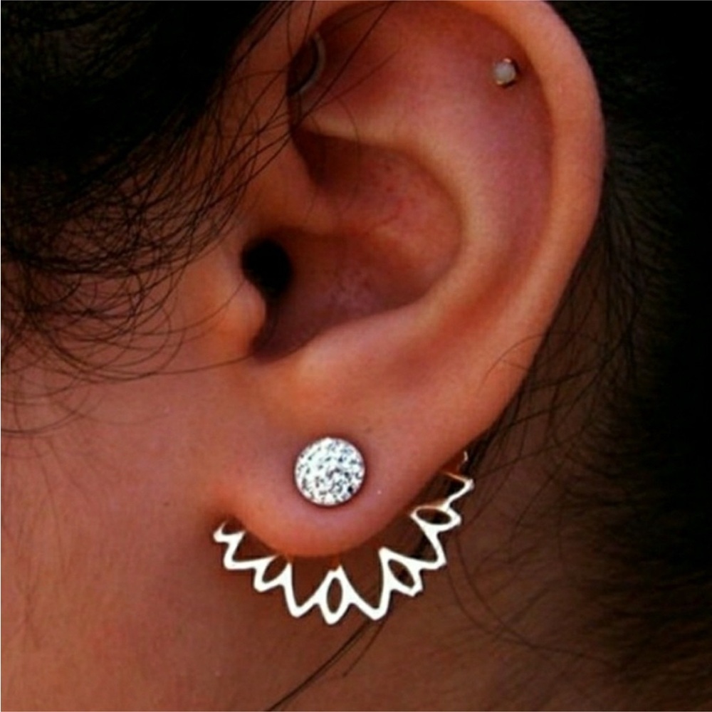 Silver tone Flower Jacket Earrings ear ring